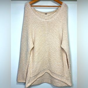 Free People Oversized Knit Ivory Peach V-Neck Long Sleeves Women’s Sweaters, S
